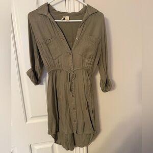 Olive Green Button-Up Tunic Dress